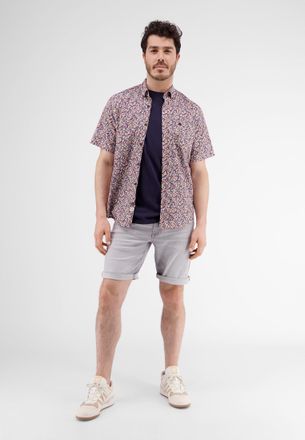 Lerros Kurzarmhemd LERROS Halbarmhemd mit floralem Print, Herren, Gr. S, rosa (gentle peach), 100% Baumwolle, Hemden Kurzarmhemd