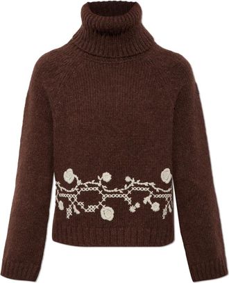 Moncler Alpaca Blend Geborduurde Coltrui - Dames - Truien - Bruin - Maat: S Zijde