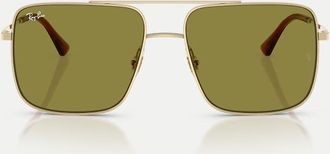 Ray-Ban Ari occhiali da sole squadrati con lenti verdi in oro pallido