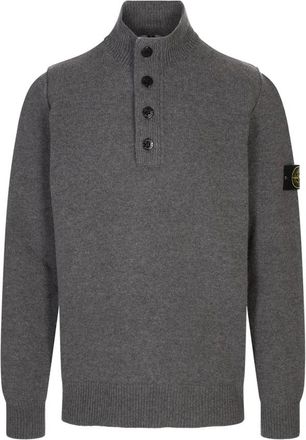 Stone Island Grijze Wollen Trui - Heren - Coltruien - Grijs - S - Wol - Truien & Vesten