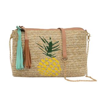 Generic Messenger Bag Wild Tassel Shoulder Ladies Leaves Pineapple Woven Bag Fashion Bag Small Shoulder Bags for Women (Yellow, One Size)