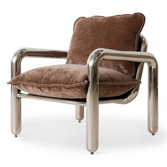 HKliving Chrom- Loungesessel, samtbraun