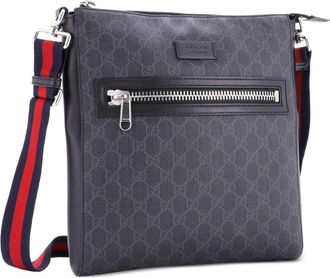 Gucci Web Strap Front Zip Messenger Bag GG Coated Canvas Medium crossbody bag - Grijs