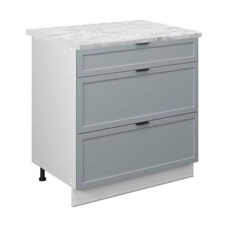 Vicco Mueble Bajo De Cocina Fame-line, Azul Claro-gris, 80 Cm Con 3 Cajones, Et M&aacute;rmol