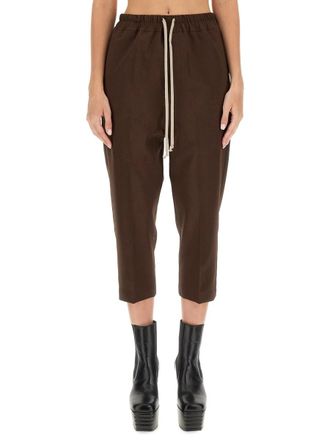 Rick Owens Womens Drawstring Astaires Cropped Pants - Dark Brown Wool - Size EU 34 (Womens)
