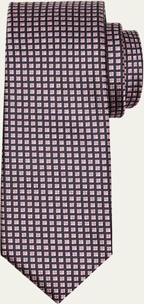 Ermenegildo Zegna Mens Cinque Pieghe Grid Check Silk Tie
