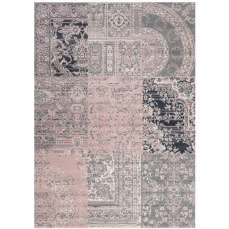 Kukoon Blush Pink Grey Traditional Patchwork Living Area Rug in Light Pink | Size: 160 cm x 230 cm