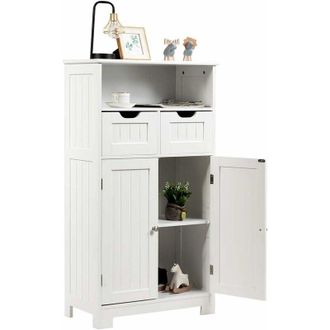 Costway Mueble De Ba&ntilde;o Armario De Suelo Auxiliar Con Estantes, Puerta Y Cajones Aparador De Almacenaje (gris) - Costway