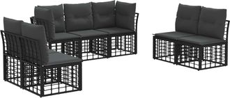 vidaXL Conjunto De Sof&aacute;s De Exterior Negro Poli&eacute;ster Vidaxl