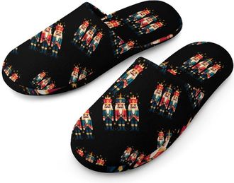 Generic Three Nutcracker Vintage Flannel Mens Slip-on Slippers Winter Warm House Shoes with Rubber Sole for Home Hotel