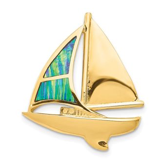 Diamond2Deal 14k Yellow Gold Imitation Opal Sailboat Slide