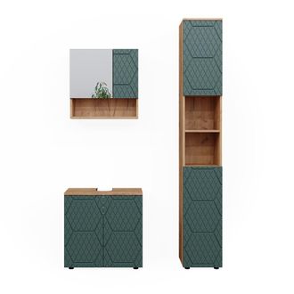 Vicco Conjunto De Muebles De Ba&ntilde;o Irma, Verde, 3 Partes, Con Unidad Alta