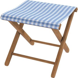 Vent de Boh&egrave;me Taburete plegable de haya y tela vichy azul