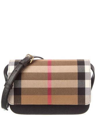 Burberry Check Canvas & Leather Shoulder Bag