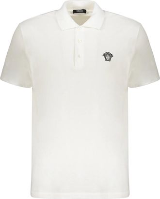 Versace Embroidered Cotton Polo Shirt - White