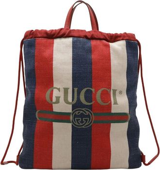 Gucci Red Canvas & Leather Tricolor Drawstring Backpack (Authentic Pre-Loved)