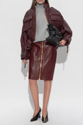 Balmain Leather Skirt, Womens, Burgundy