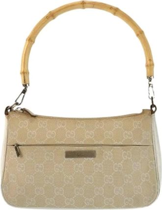 Gucci Pre-owned Shoulder Bags, female, Beige, Size: ONE SIZE Pre-owned GG Canvas Bamboo Handbag