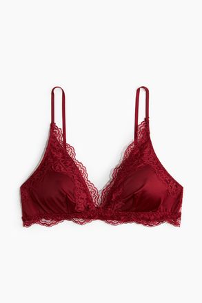 H&M Wattierter Soft-BH aus Mikrofaser und Spitze - Rot
