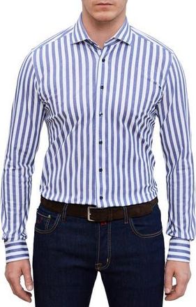 Emanuel Berg 4Flex Modern Fit Stripe Knit Button-Up Shirt in Navy at Nordstrom Rack, Size Large/x-Large