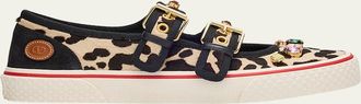Valentino Garavani Dollyboard Leopard Printed Calf Hair Double-Strap Sneakers