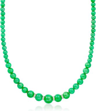 Ross-Simons 5-11mm Jade Bead Necklace With. Diamonds in Sterling Silver