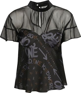 sacai Black Graffiti Print Top
