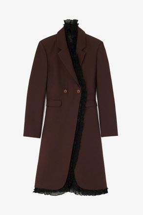 Ganni Brown Long Blazer in Wool - Size 2 Viscose
