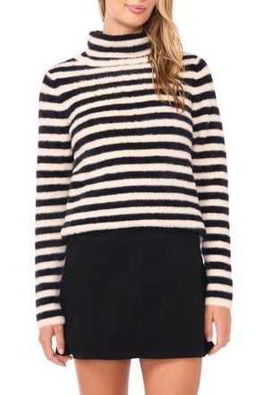 Vince Camuto Fuzzy Stripe Sweater in Rich Black at Nordstrom Rack, Size Xx-Large