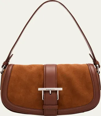 Alexander McQueen T-Bar Saddle Suede & Leather Shoulder Bag