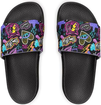Generic Neon 90s Doodles Sandals, Womens Toe-Ring Slide Shoes, Beach Flip-Flops, Summer Pool Slides, Retro Sketchy Art Footwear, Black, 4.5 UK