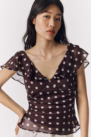 Maeve Sheer Flutter-Sleeve Top