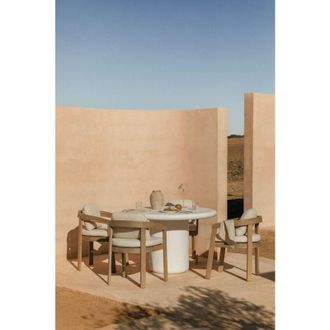 Sklum Sklum - Set De Mesa Redonda &Oslash;120 Cm En Cemento Namara Y 4 Sillas De Jard&iacute;n Con Reposabrazos En Madera De Acacia Uleno