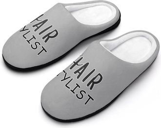 Generic Hair Stylist Slippers Men Winter Warm Cotton Anti-Slip Indoor Slip-Ons House Shoes