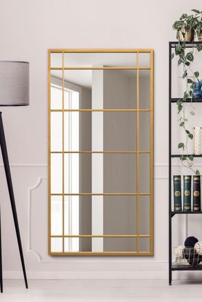 MirrorOutlet Gold Metal Framed Window Wall or Leaner Mirror 63 X 31 (160 X 80CM) | Size: 1 Pack