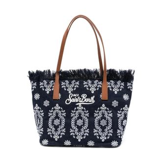 MC2 Saint Barth Tassen, Dames, Blauw, ONE Size, Denim, City Bag Mid Fringe Sangallo