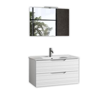 Aquadesign Mueble de ba&ntilde;o con espejo de 4 piezas en mdf blanco mate