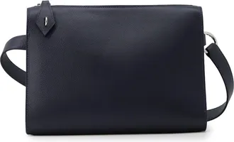 Herm&egrave;s Blue Navy Evergrain Leather Clutch Bag Shoulder Bag (Pre-Owned)