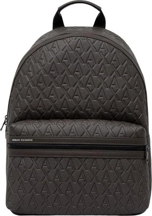 A|X Armani Exchange Rugzak met reli&euml;fpatroon en ritsvak aan de voorkant - Heren - Rugzakken - Bruin - ONE Size - Polyester - Tassen