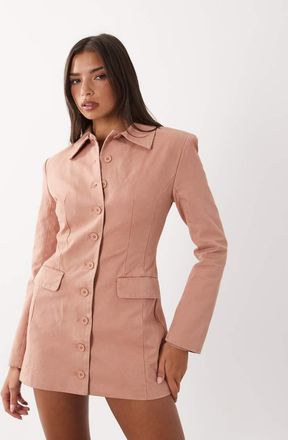 Lioness Cheri - Vestito blazer corto sartoriale in cotone rosa con spalline imbottite e bottoni sul davanti
