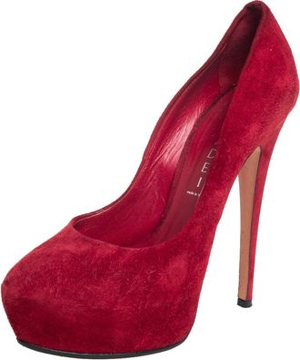 Casadei Red Suede Platform Pumps