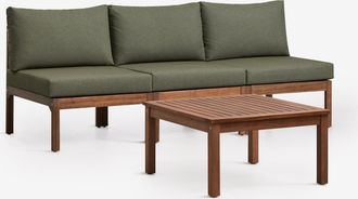 Sklum Conjunto De Jard&iacute;n Con Sof&aacute; Modular De 3 Piezas Y Mesa De Centro En Madera De Acacia Branson Sklum
