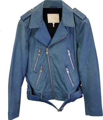 Maje Biker Jacket in Blue Leather