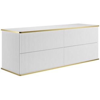 Vente-Unique Mobile sotto lavabo sospeso scanalato profilo dorato 4 cassetti 150 cm Bianco - KELIZA