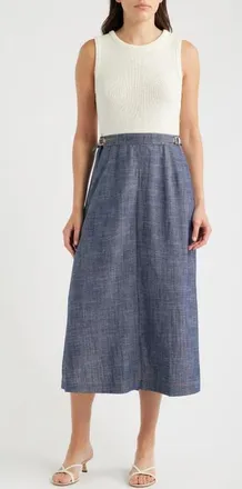 ZOE AND CLAIRE Mixed Media Dress in Ivory/blue at Nordstrom, Size X-Small