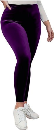 Generic Womens High Waist Velvet Elastic Leggings Velvet Warm Yoga Pants Gym Thermal Leggings Women Fleece Lined Purple