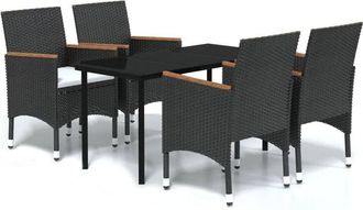 vidaXL Juego De Comedor De Jard&iacute;n 5 Piezas Con Cojines Negro Vidaxl
