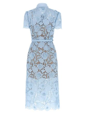 Self Portrait Lace Floral Tie-Neck Dress - Light Blue