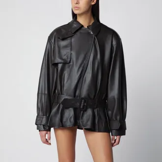 Rotate Giacca biker in pelle di agnello marrone scura