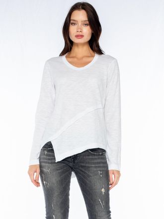 Wilt Crew Long Sleeve Easy Crossover Raw Hem Top